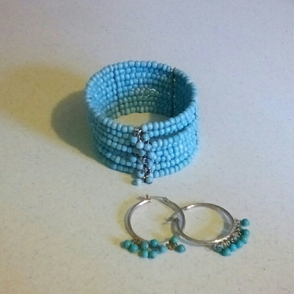 Turquoise hoop earrings & bracelet